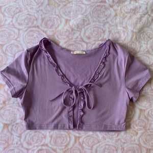 Purple Ruffle Self Tie Crop Top